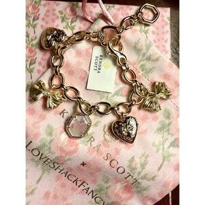 Loveshackfancy X Kendra Scott Gold Charm Bracelet Bow Heart Pink Mint New Collab